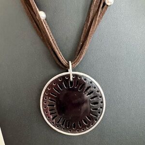 SILPADA N1433 Sterling Silver Pen Shell Pendant 5 Strand Brown Necklace